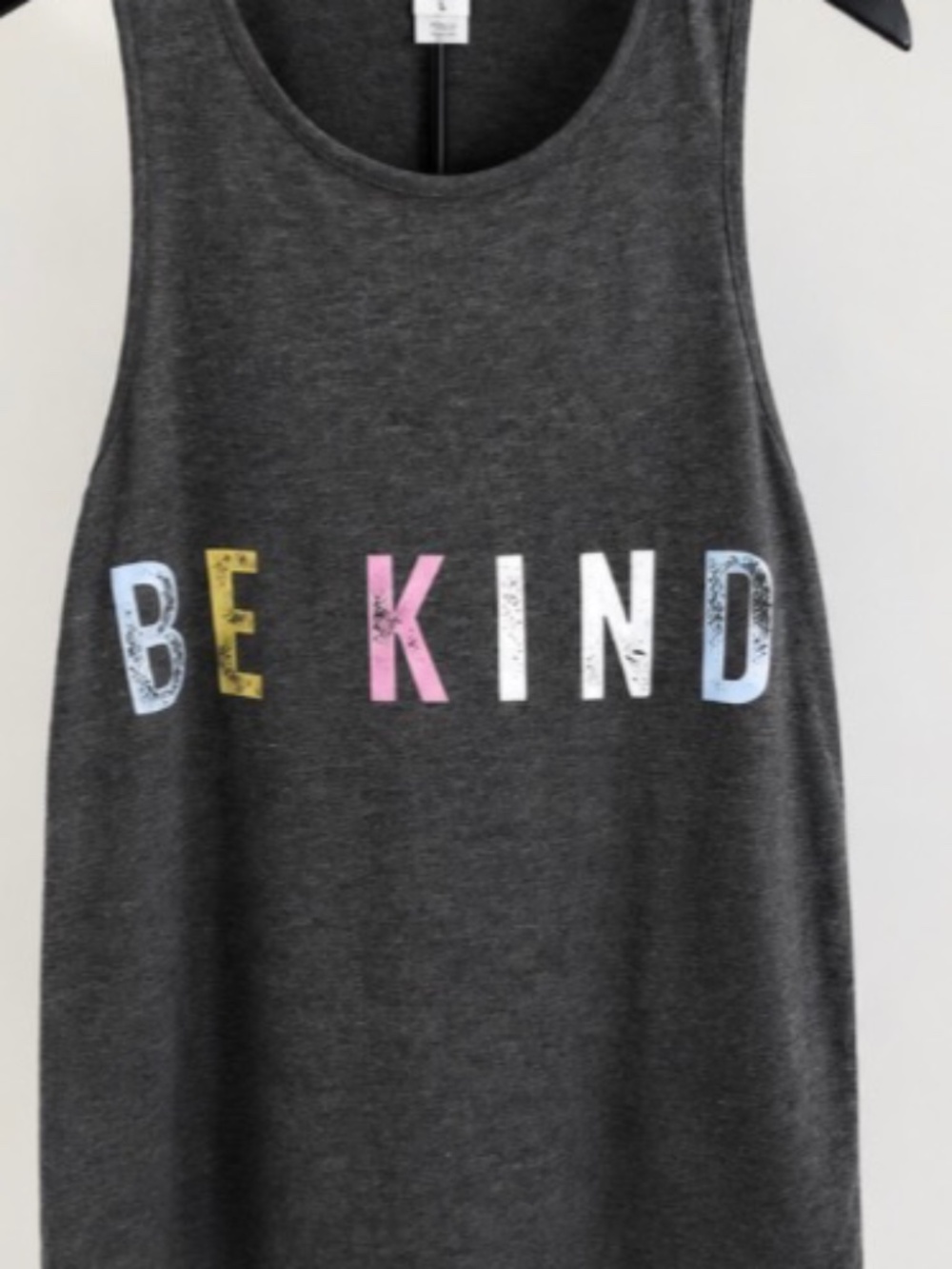 Be Kind Graphic Tank Top | Size Large | Charcoal Gray Racerback | Soft Stretch C
